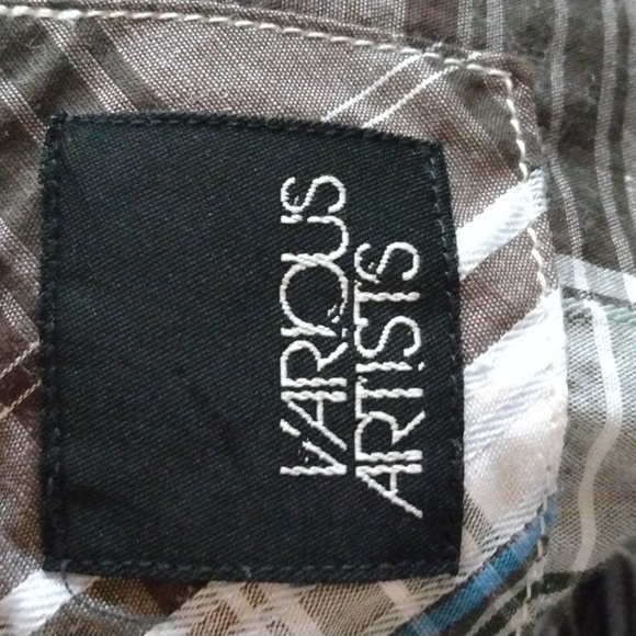 Various Artists Men's Button Down Shirt Brown Plaid size L Chest Pockets Cotton - Picture 9 of 11